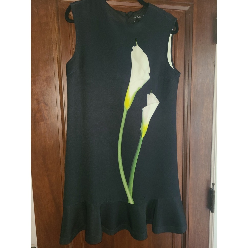 Victoria Beckham for Target Black Calla Lily Floral Ruffle Hem Shift Dress M